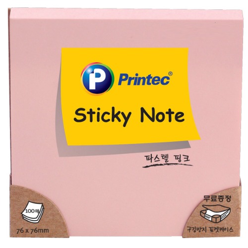 프린텍 파스텔스티키노트 핑크 / 76 x 76 mm / 100매